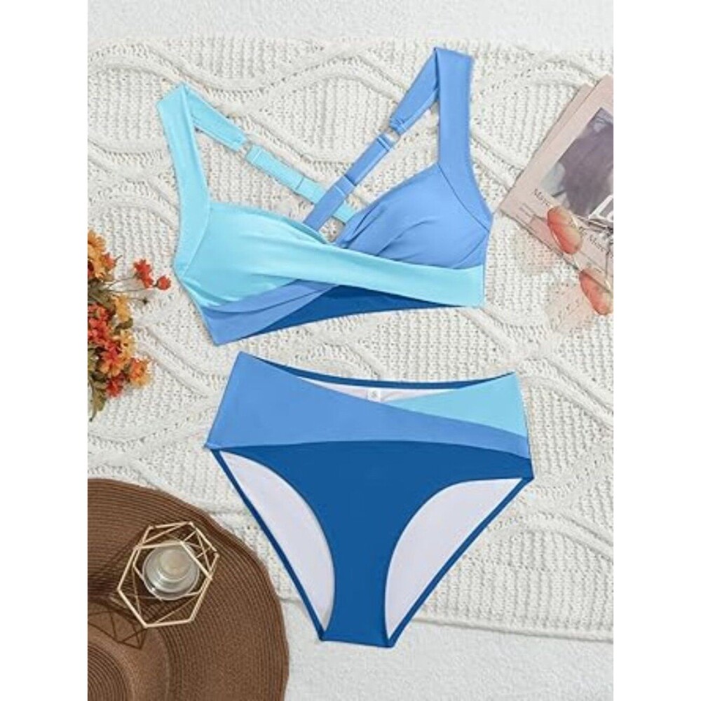 B2prity Bikini Sets for Women Two Piece Swimsuit Mid Rise Color Block Bathing L